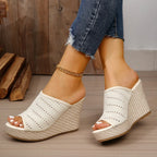 Platform Wedge Sandals - Peep Toe High Heel Sandals for Women