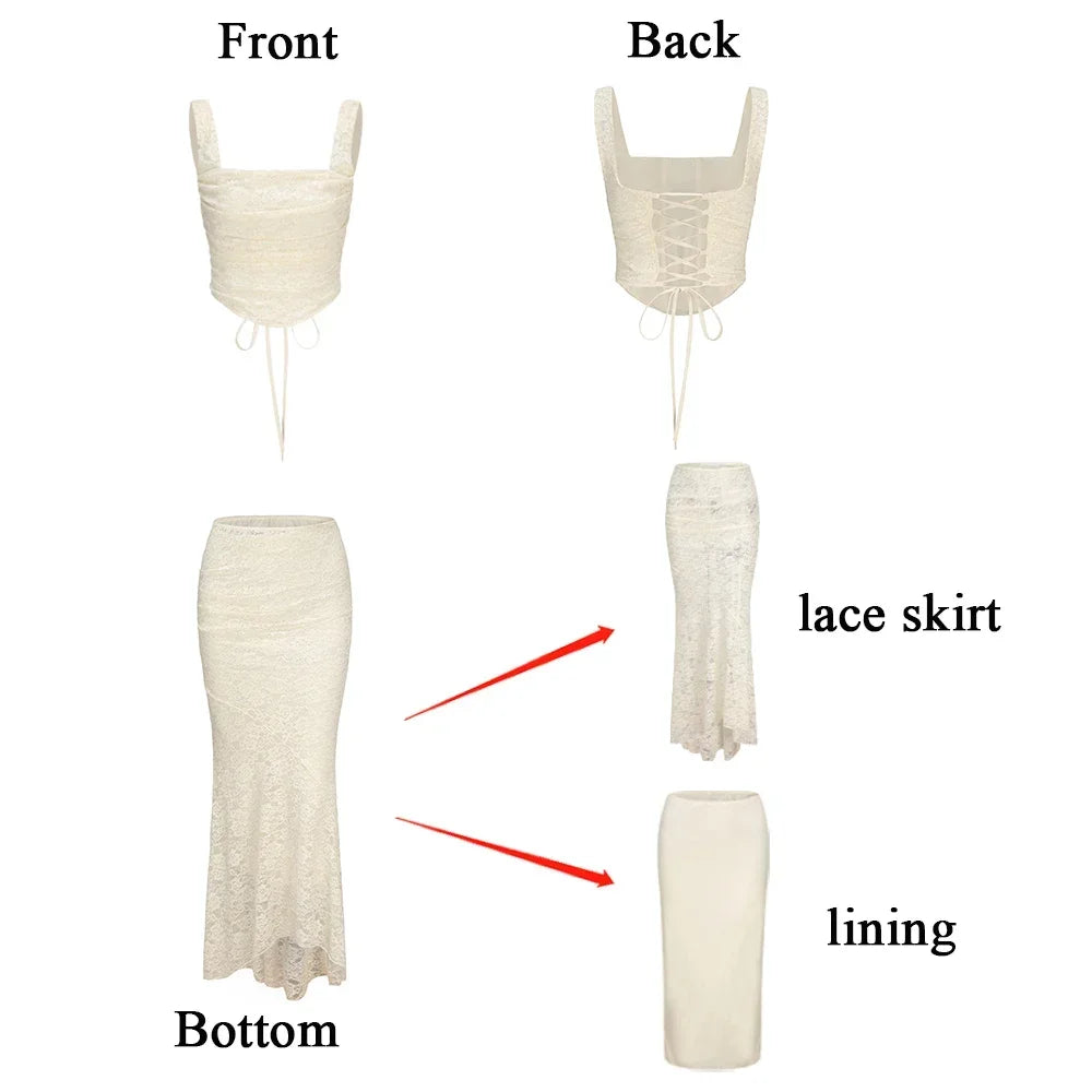 Women's 2-Piece Lace Corset Top and Maxi Skirt Set - Elegant Formal Event Dress