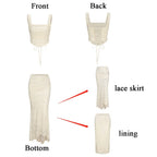 Women's 2-Piece Lace Corset Top and Maxi Skirt Set - Elegant Formal Event Dress