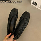 Pleated Square Toe Loafers - Soft Ballerina Flats for Women