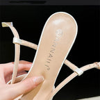 Satin Rhinestone Flower Heeled Sandals - Pointed Toe Stiletto for Women