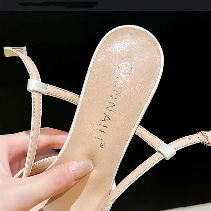 Satin Rhinestone Flower Heeled Sandals - Pointed Toe Stiletto for Women