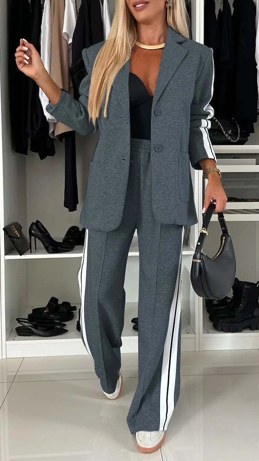 Conjunto Casual de Mujer — Abrigo y Pantalon Recto