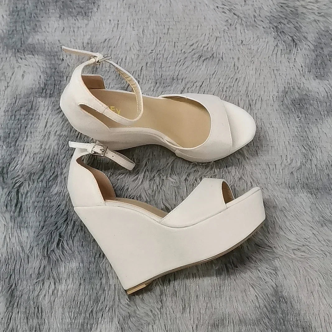 Platform Wedge Sandals - Peep Toe Ankle Strap High Heels for Women