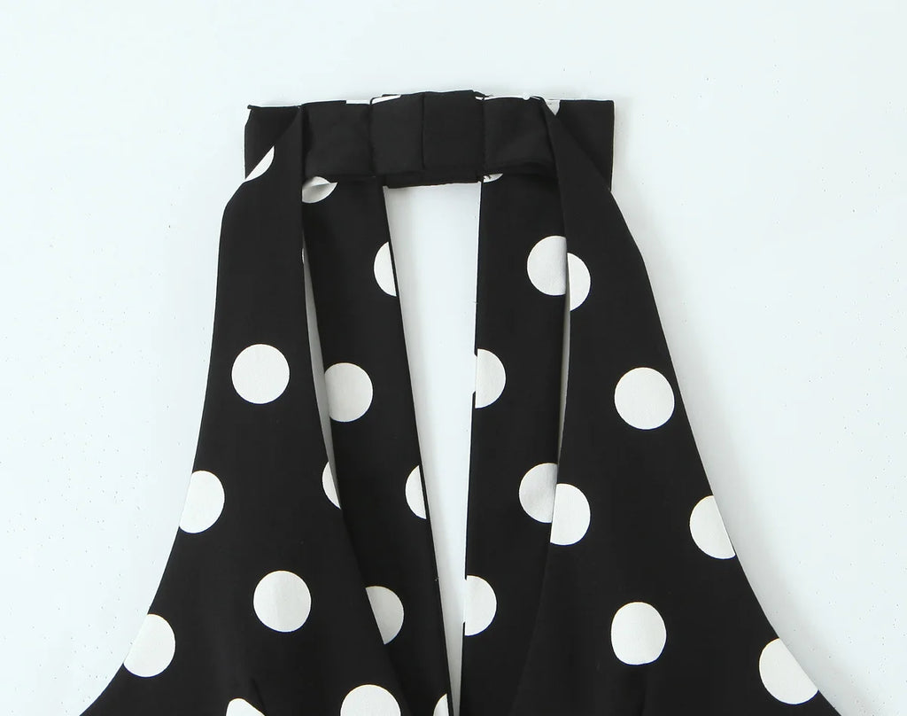 Women's Polka Dot Halter Top - Backless Bow Neck Sleeveless Tank
