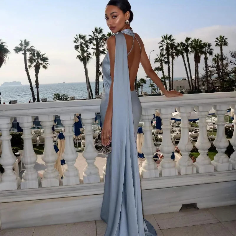 Women's Backless Lace-Up Maxi Dress - Sleeveless Elegant A-Line Party Dress