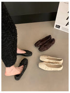 Pleated Square Toe Loafers - Soft Ballerina Flats for Women