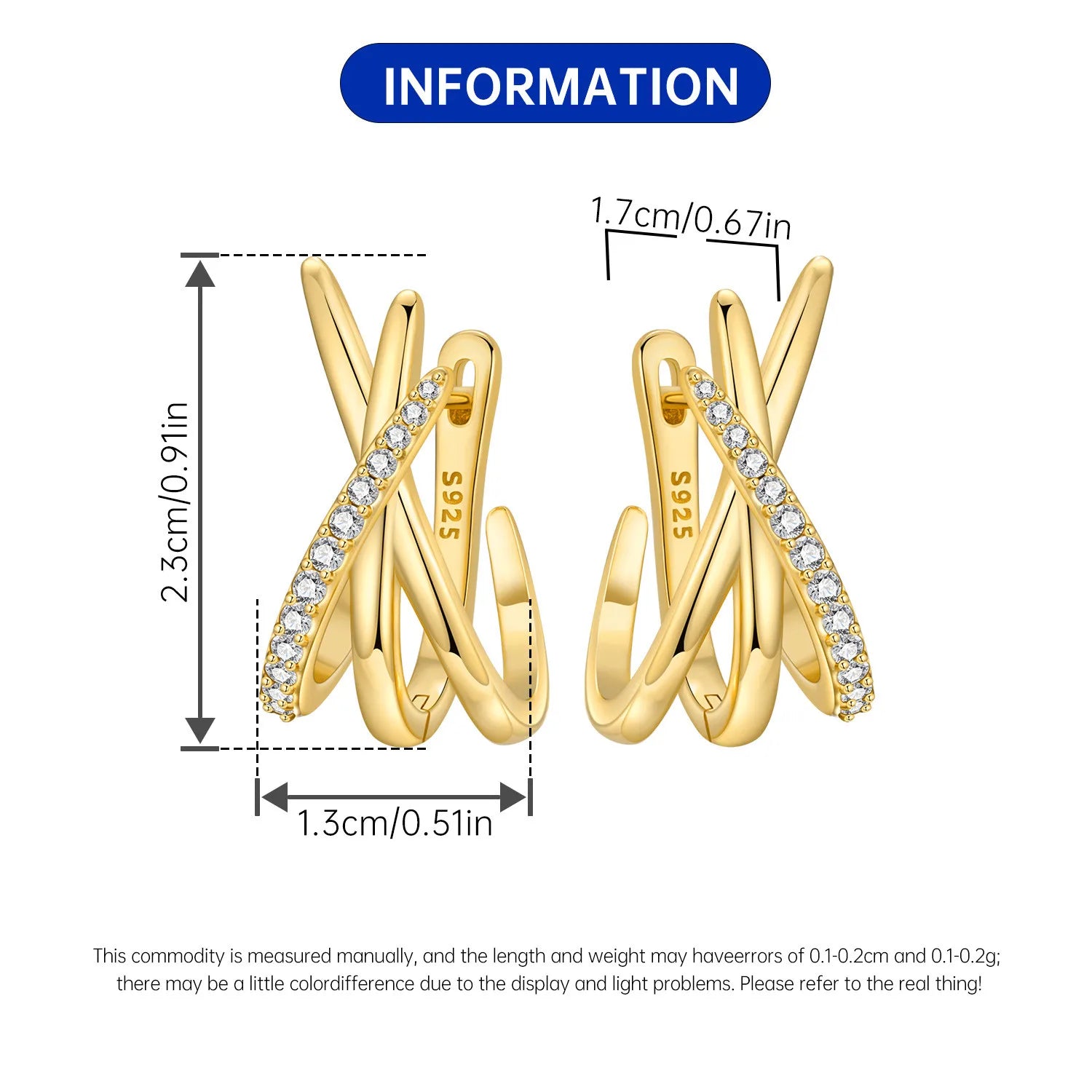 Sterling Silver 18K Gold Hoop Earrings