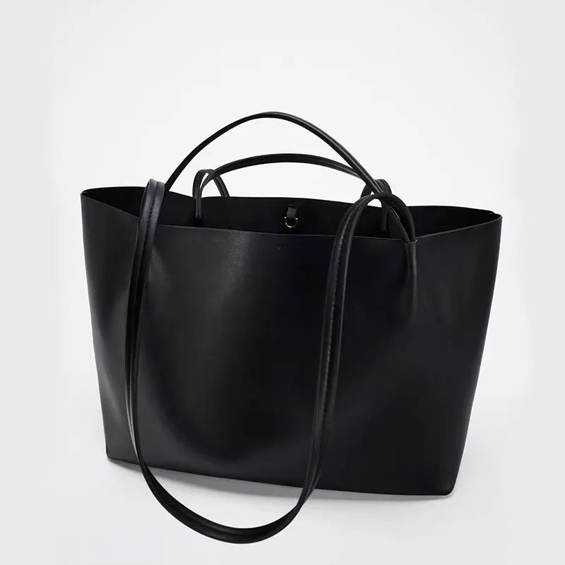 Women's Large Capacity PU Leather Tote Bag - Structured Shopper Shoulder Bag