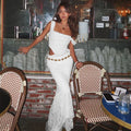 Women's 2-Piece Lace Corset Top and Maxi Skirt Set - Elegant Formal Event Dress