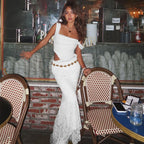 Women's 2-Piece Lace Corset Top and Maxi Skirt Set - Elegant Formal Event Dress
