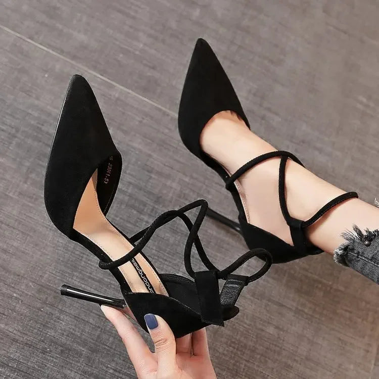 Cross-Strap Roman Sandals - Pointed Toe Stiletto Heels for Women