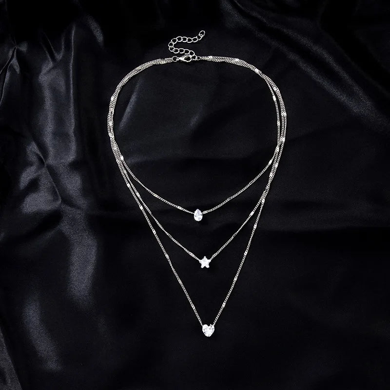 Zircon Pendant Necklace For Women Multilayer Chain