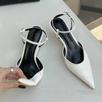 Sculptural Heel Pointed Toe Pumps - Buckle Strap Fashion Heels for Women