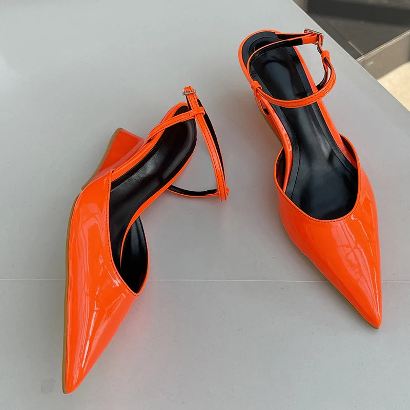 Sculptural Heel Pointed Toe Pumps - Buckle Strap Fashion Heels for Women