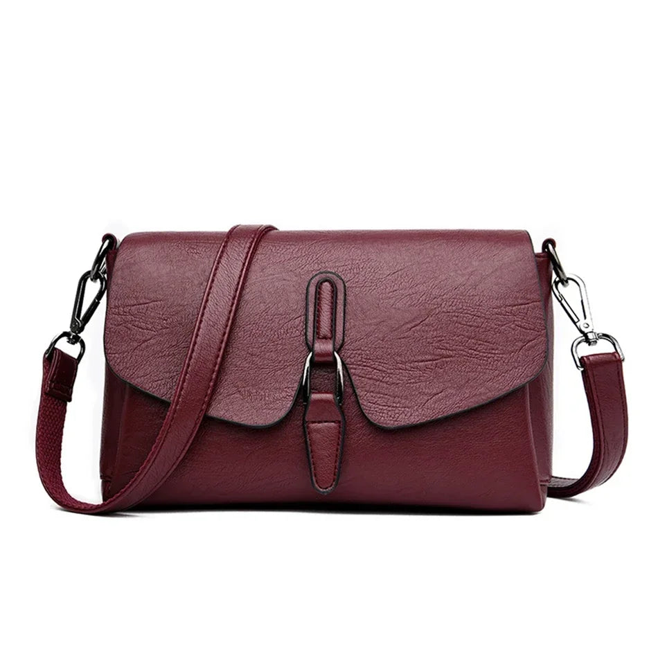 Women's 3-Layer Genuine Leather Shoulder Bag - Crossbody Messenger Purse