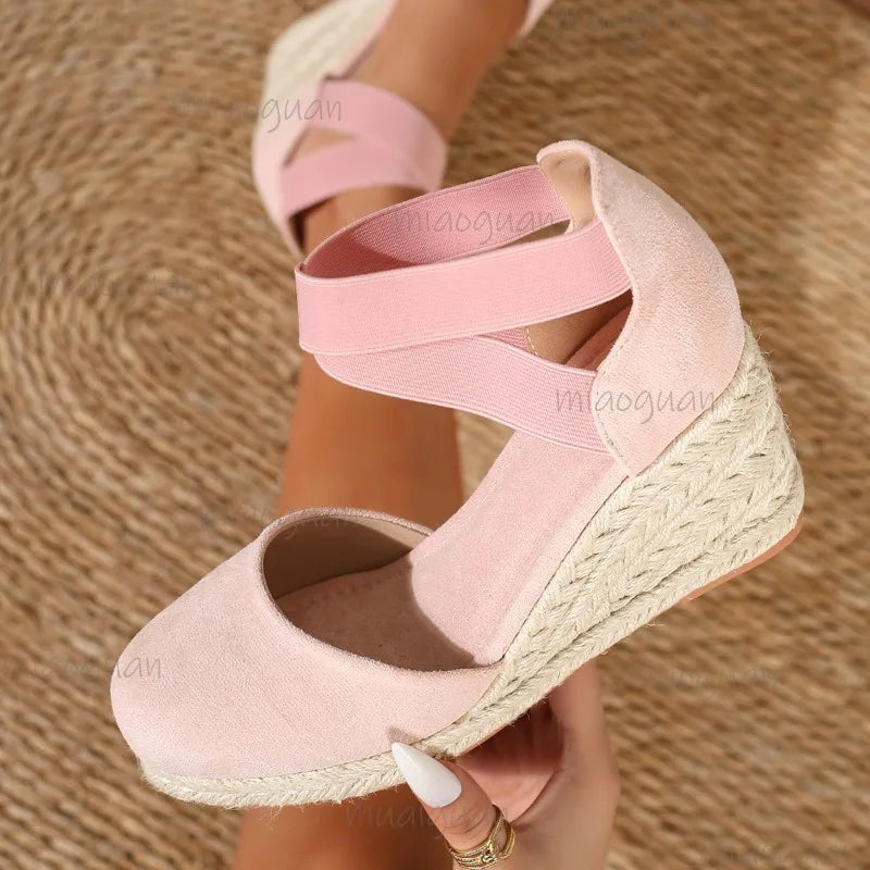 Cover Toe Women's Espadrille Wedge Sandals Ankle Strap Summer Slip-on Comfortable Platform Shoes for Ladies 2026 New Босоножки