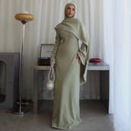 Beaded Satin Party Abaya - Diamond Caftan Robe for Women