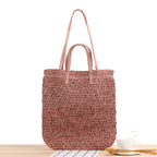 Women's Large Handwoven Straw Tote Bag - Rattan Beach Shoulder Shopper Bag