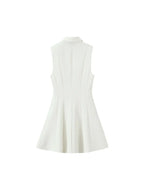 Women's Button-Front Lapel Mini Dress - Sleeveless A-Line Casual Dress