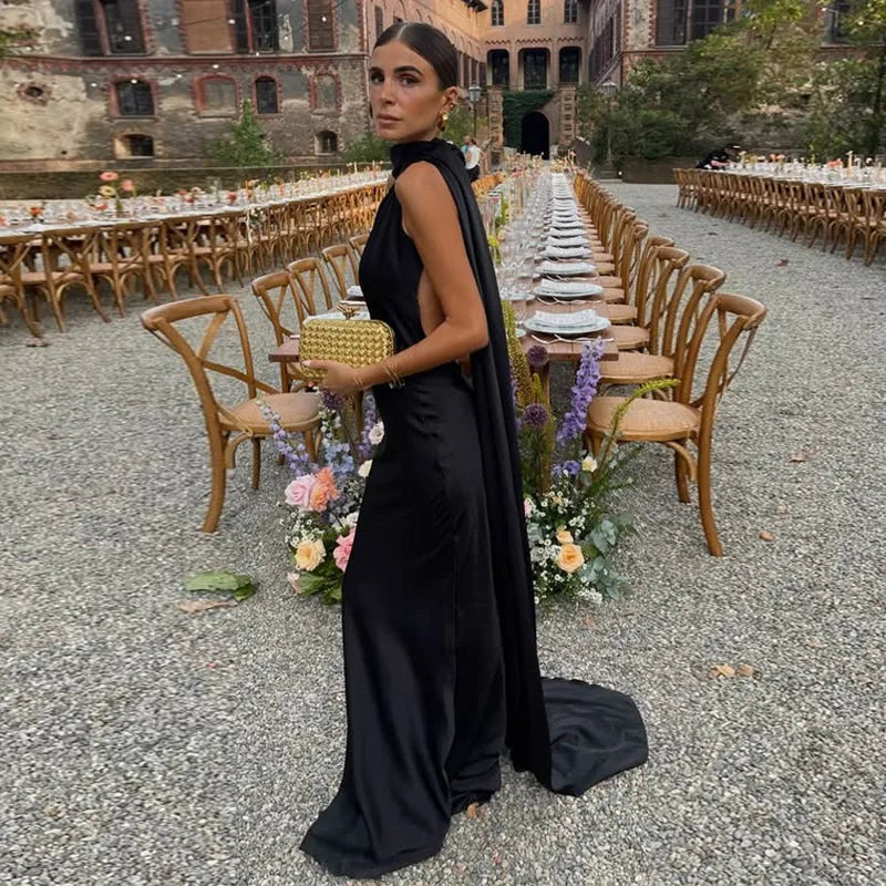 Women's Backless Lace-Up Maxi Dress - Sleeveless Elegant A-Line Party Dress