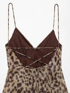 Leopard Print Slip Mini Dress - Backless Spaghetti Strap Party Dress for Women