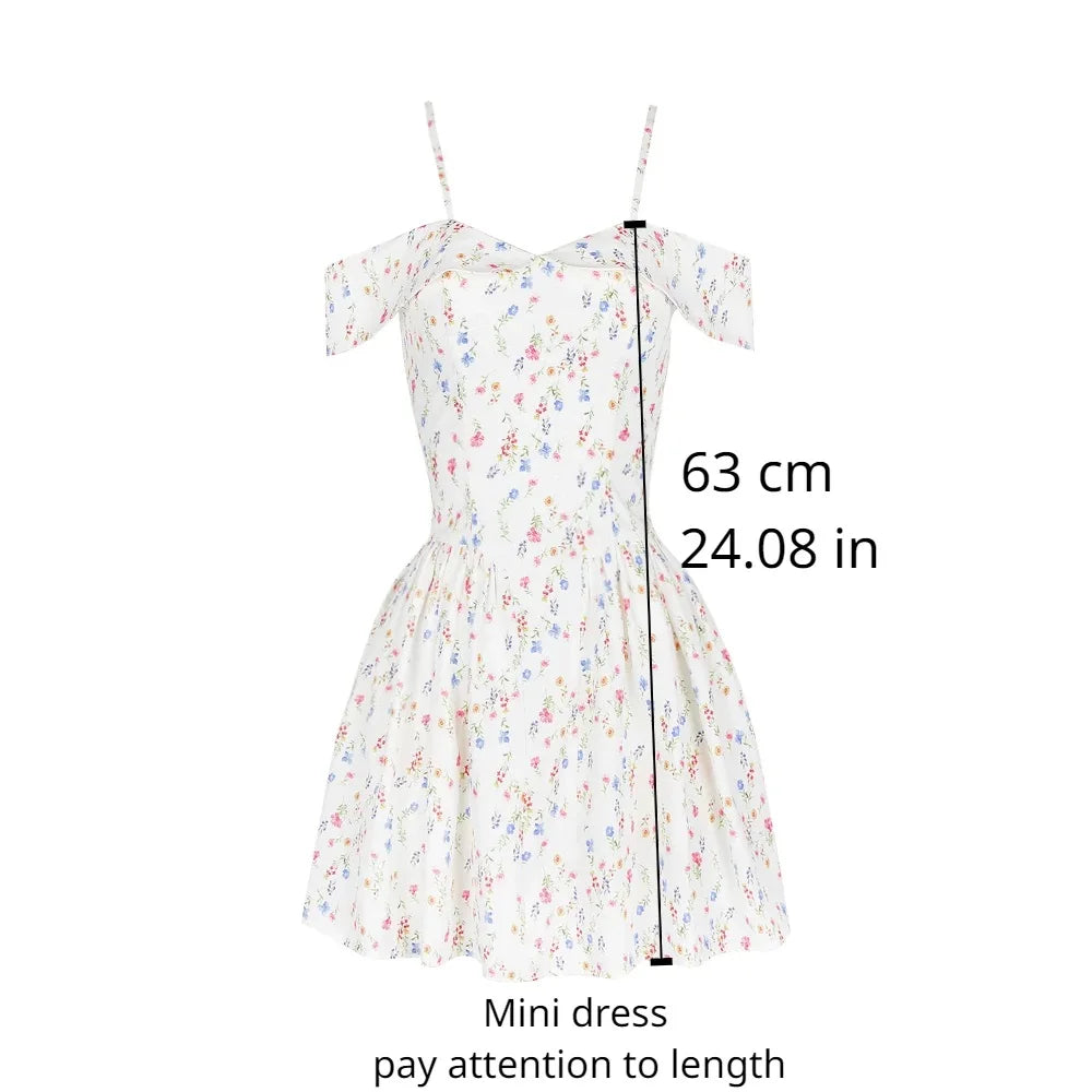 Women's Floral Print Mini Dress - Off Shoulder A-Line Summer Party Dress