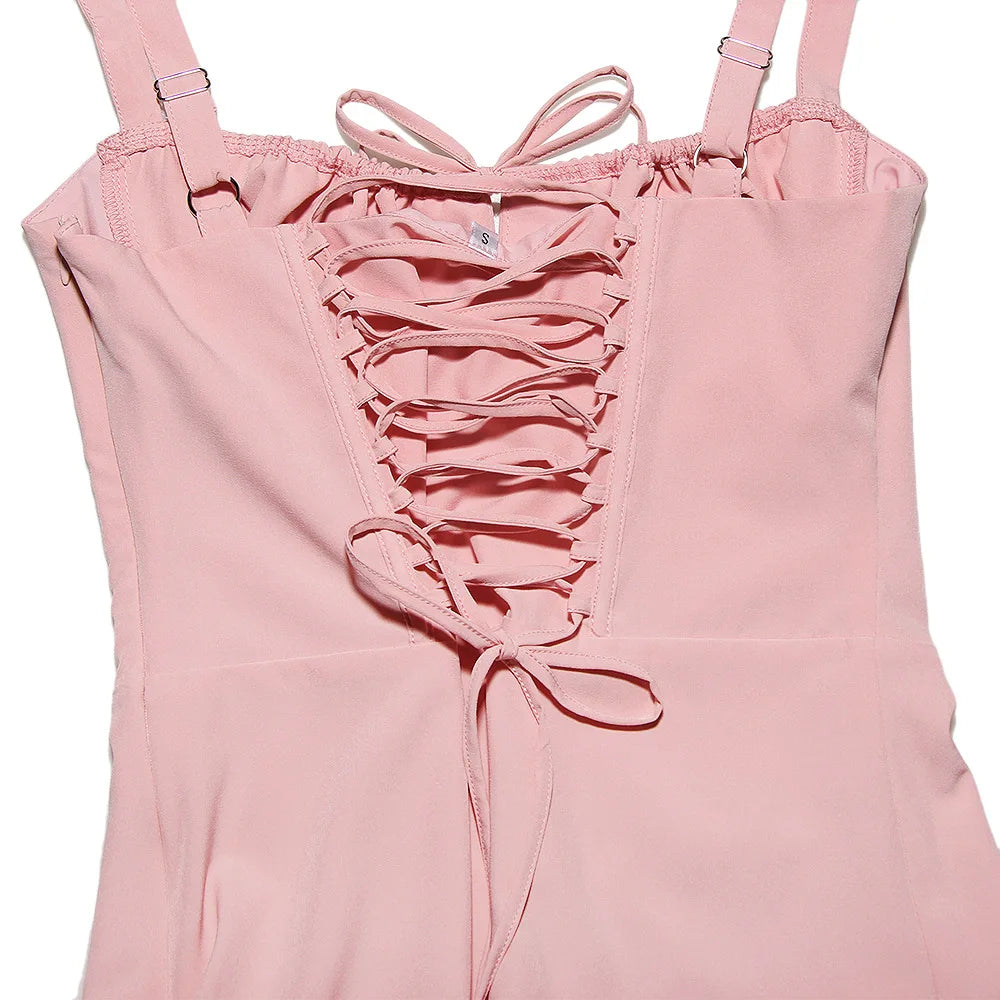 A-Line Spaghetti Strap Mini Dress — Boning & Lace-Up Detail